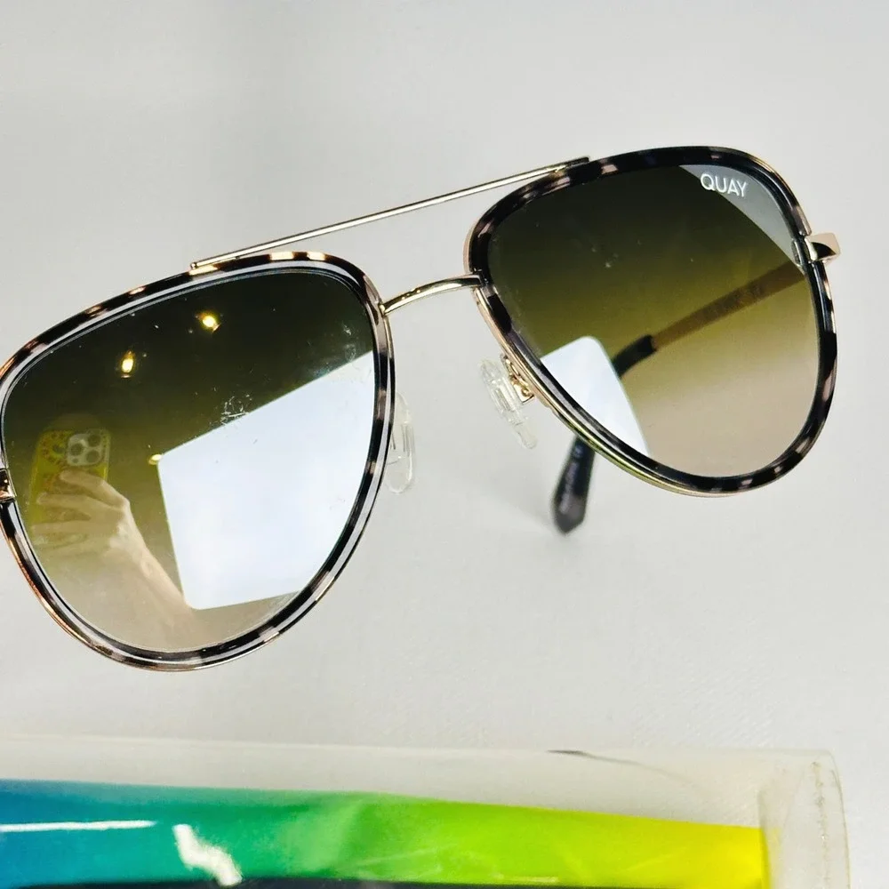 Luxe Quay All In Tortoise Aviator Sunglasses Gold w/ Brown Fade Gradient Lenses